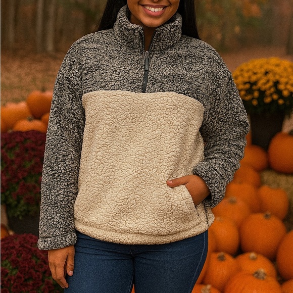 Thread & Supply Sweaters - Cozy Gray and Cream Sherpa Pullover Sweater